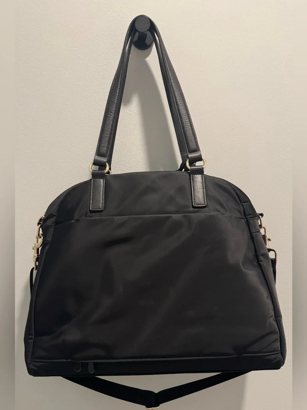 Lo and Sons Black OG Laptop Tote with Gold Accents and Lavender Interior
